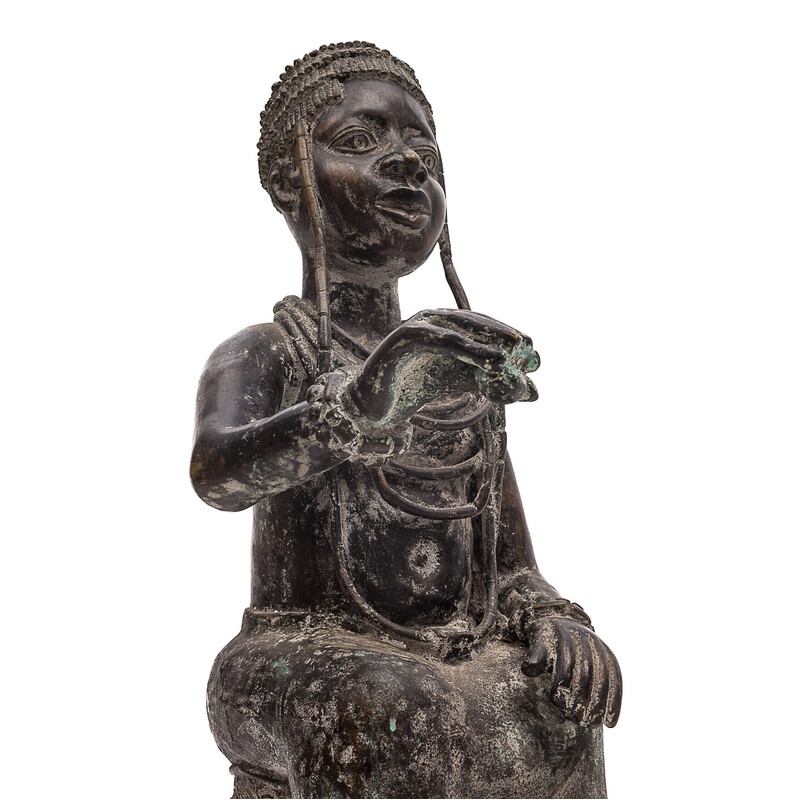 Paar vintage beeldjes "l'offrande de cauris" in brons, Benin 1950
