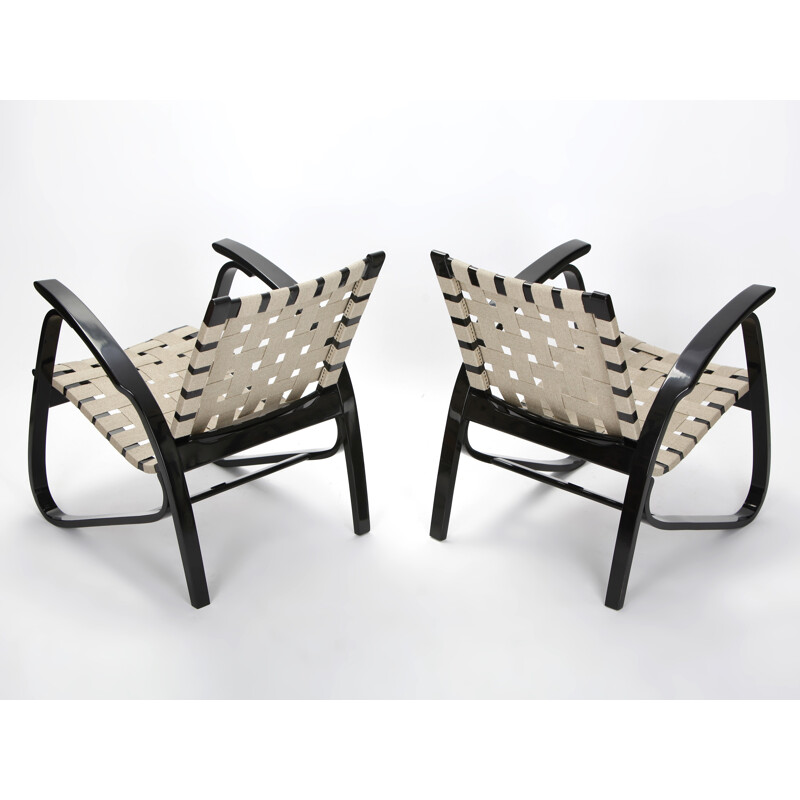 Pareja de sillones de madera de haya y tela de cebra, Jan VANEK - 1930
