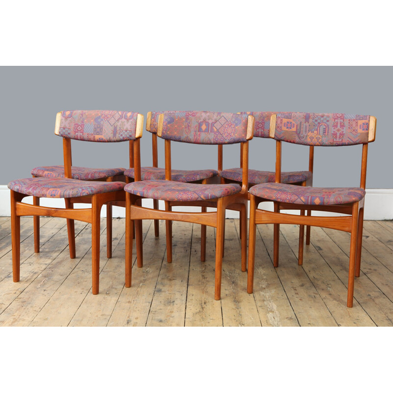 Set of 6 Scandinavian dining chairs in teak and fabric - 1960s