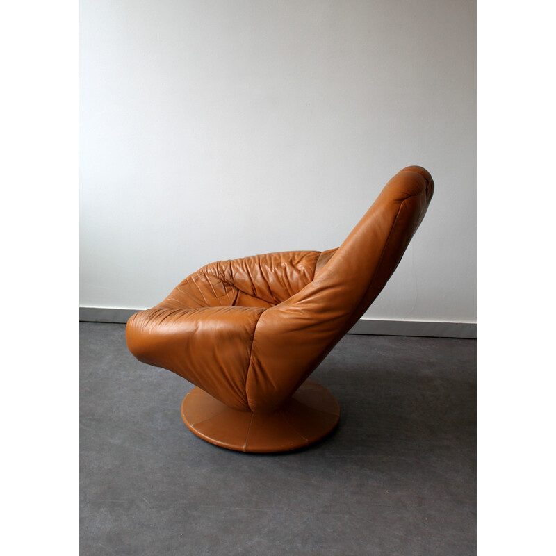 Vintage leather swivel chair by Geoffrey Harcourt, 1970s