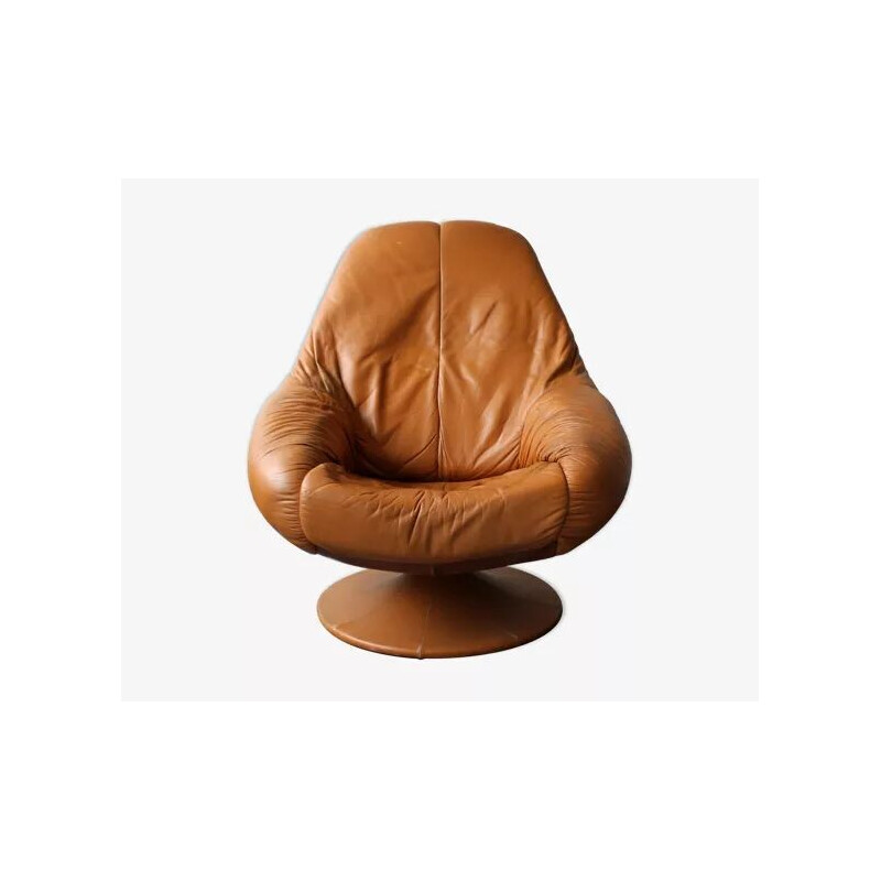 Fauteuil pivotant vintage en cuir par Geoffrey Harcourt, 1970