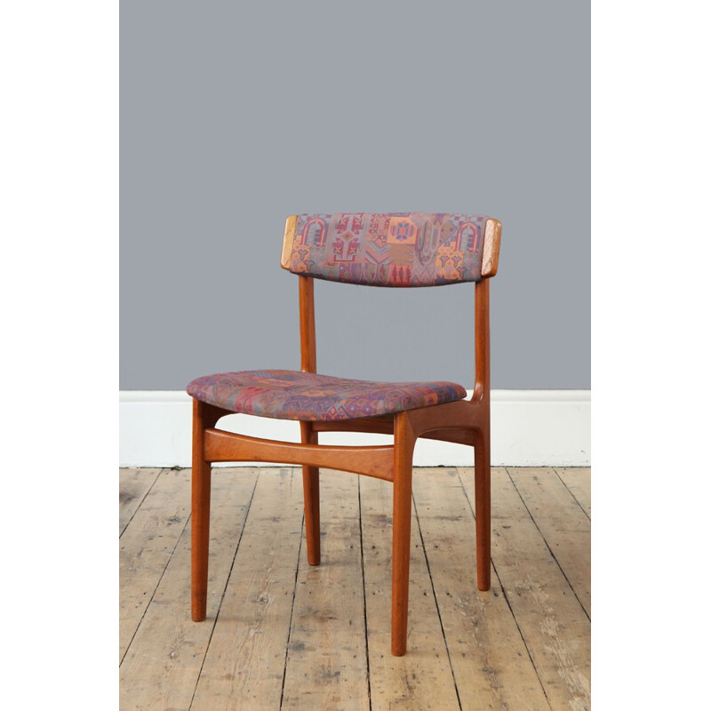 Suite de 6 chaises vintage en teck et tissu multicolore - 1960