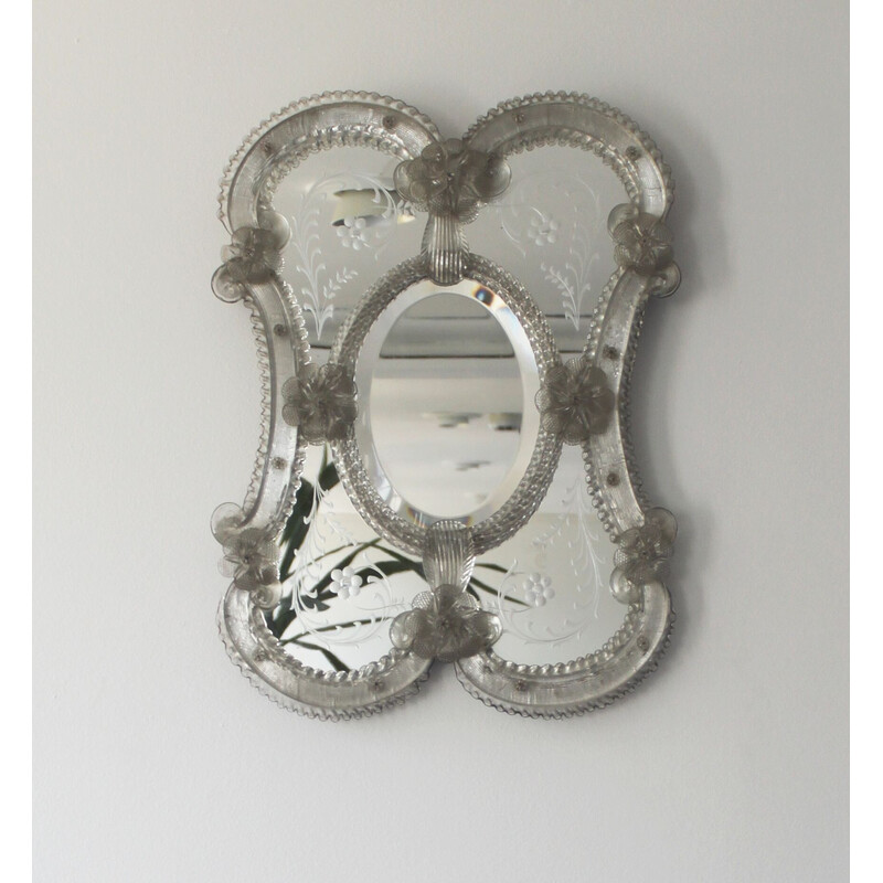 Vintage Venetian mirror in Murano glass, Italy 1950s