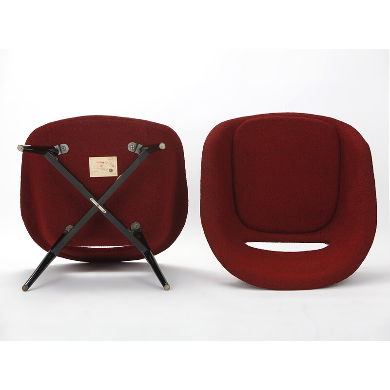 Pair of red Tatra Pravenec armchairs in oak, Frantisek JIRAK - 1960s