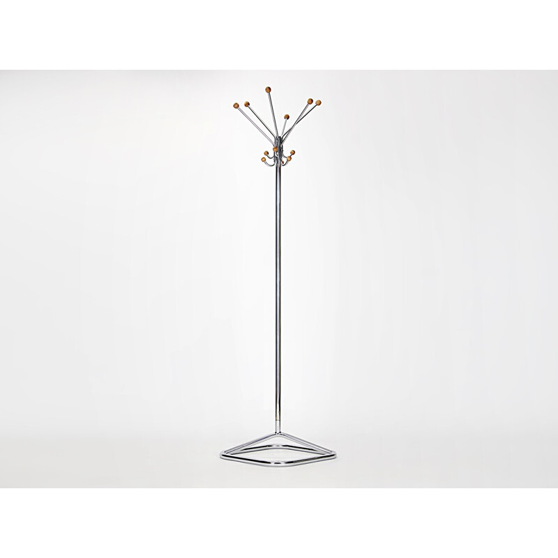 Coat rack in chromed steel and beech - 1930s