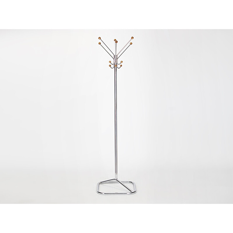 Coat rack in chromed steel and beech - 1930s