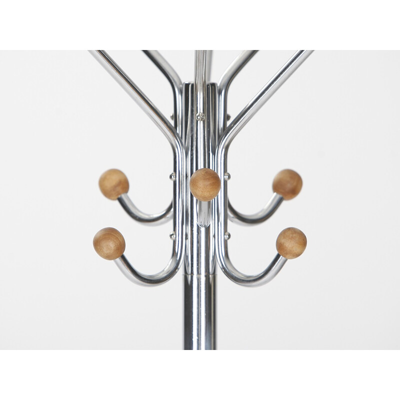 Coat rack in chromed steel and beech - 1930s