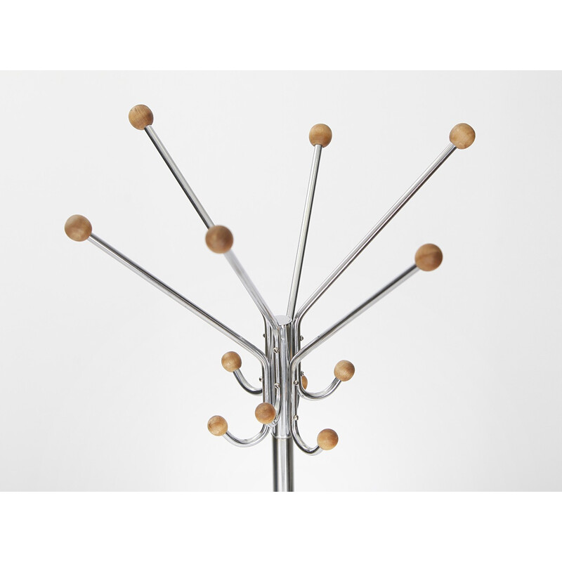 Coat rack in chromed steel and beech - 1930s