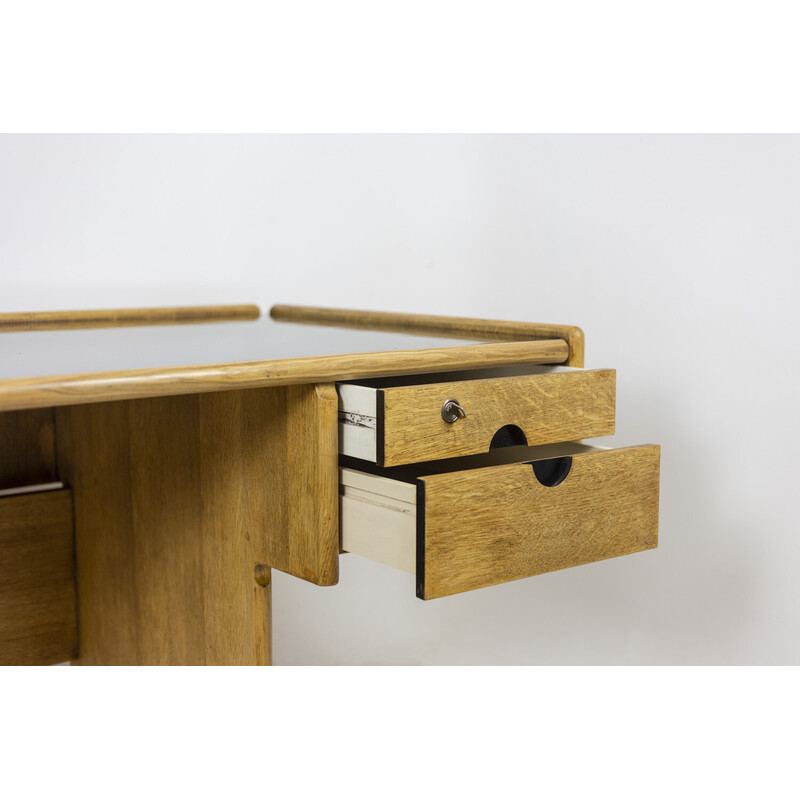 Vintage rechthoekig eikenhouten bureau, 1970