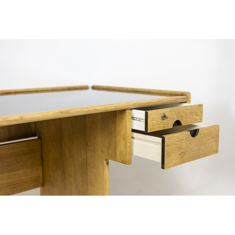 Vintage rechthoekig eikenhouten bureau, 1970