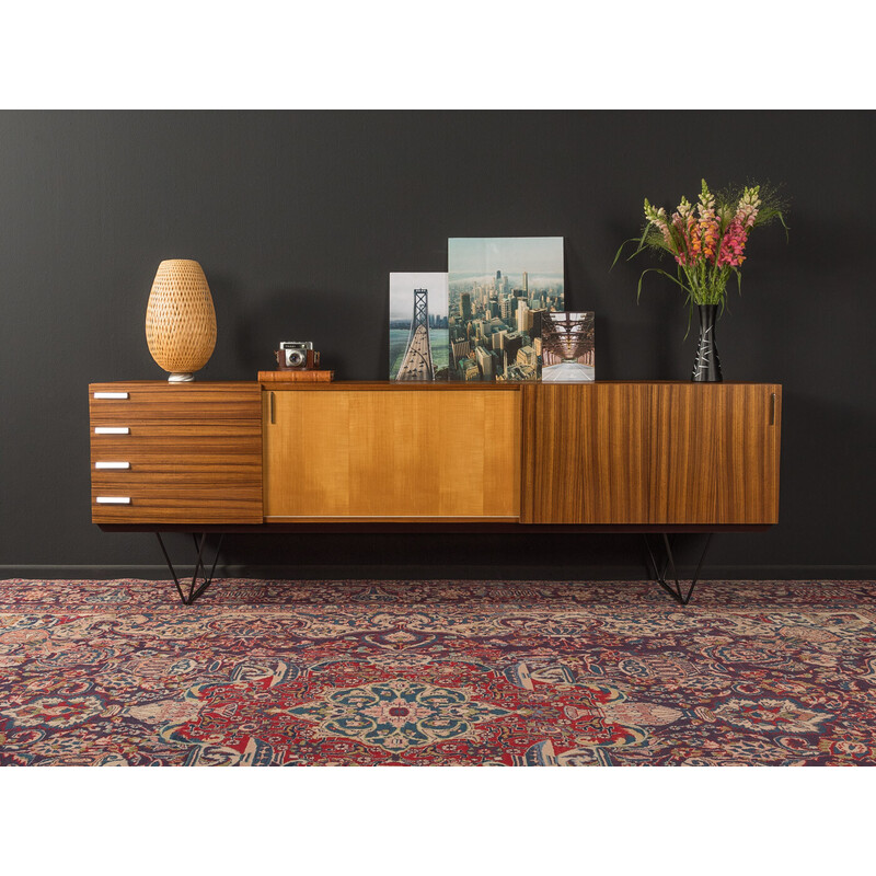 Vintage-Sideboard aus Zebrano-Furnier mit vier Schubladen, 1950er Jahre