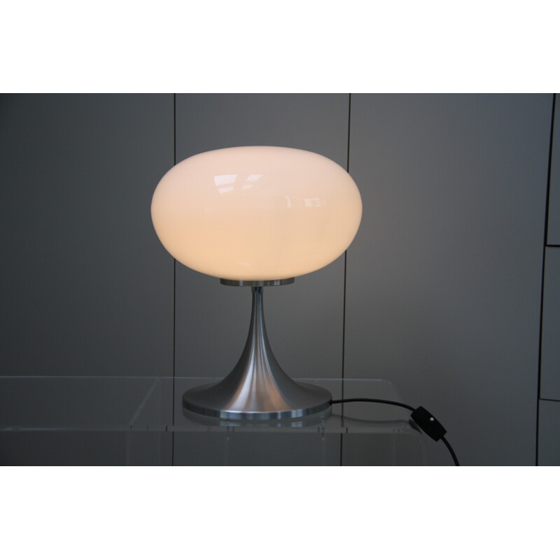 German table lamp in white glass and stainless steel - 1960s
