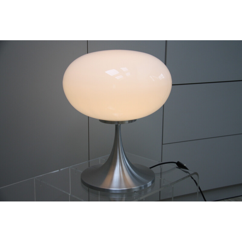 German table lamp in white glass and stainless steel - 1960s