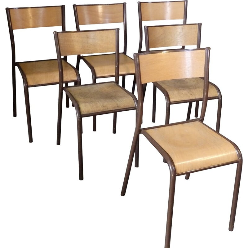 Lot de 6 chaises d'écolier Mullca 510 - 1960