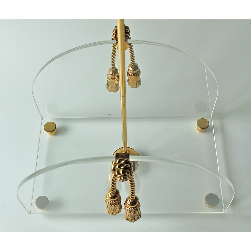 Vintage lucite and brass magazine rack