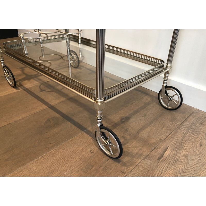 Vintage silver plated brass rolling table by Maison Jansen, 1940s