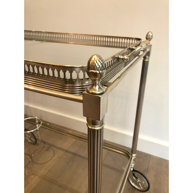 Vintage silver plated brass rolling table by Maison Jansen, 1940s
