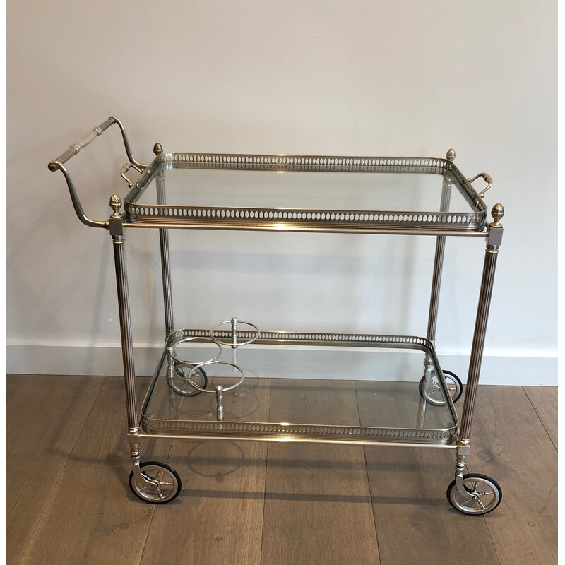 Vintage silver plated brass rolling table by Maison Jansen, 1940s