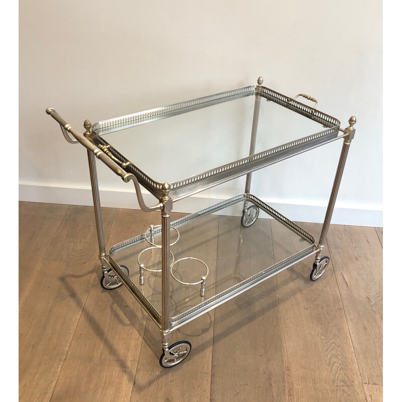 Vintage silver plated brass rolling table by Maison Jansen, 1940s