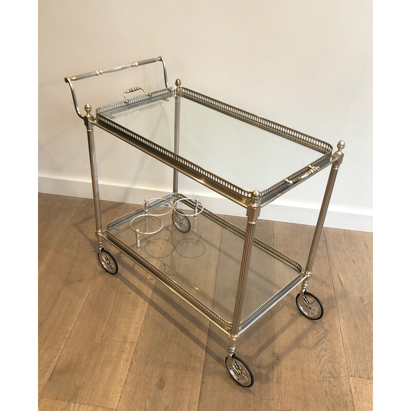 Vintage silver plated brass rolling table by Maison Jansen, 1940s