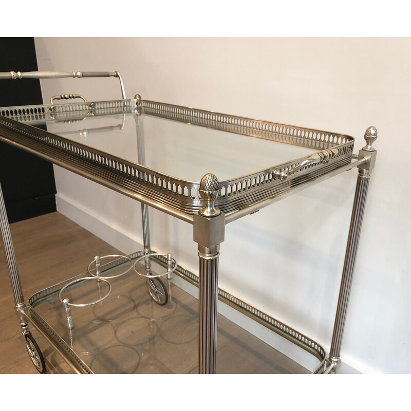 Vintage silver plated brass rolling table by Maison Jansen, 1940s