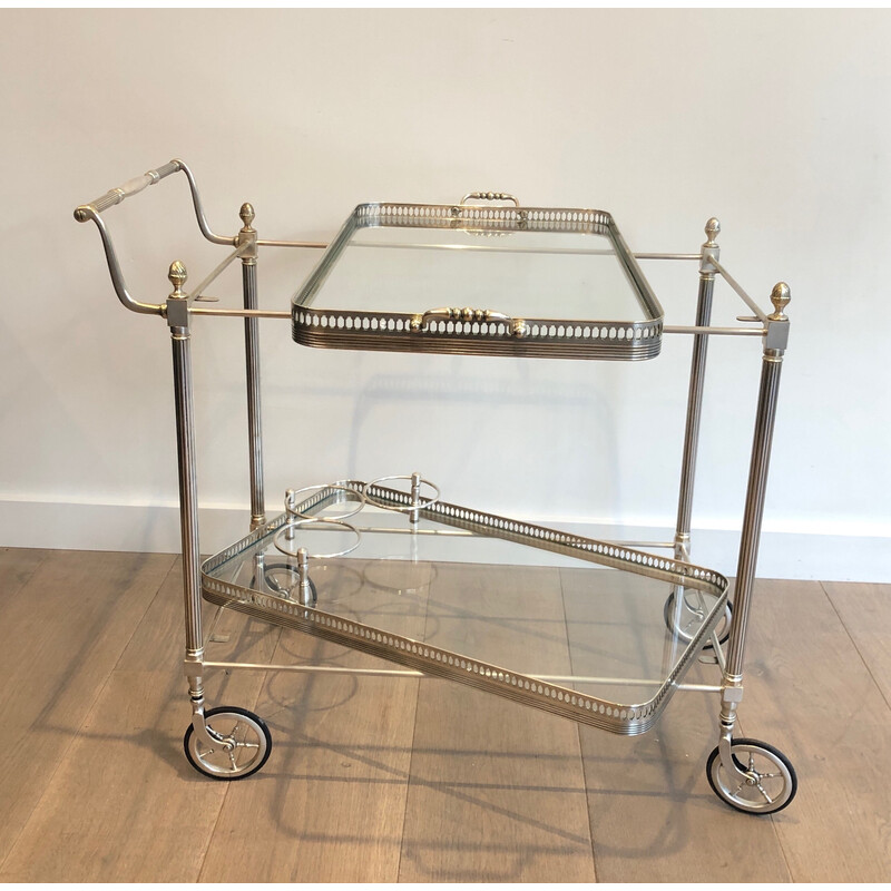 Vintage silver plated brass rolling table by Maison Jansen, 1940s