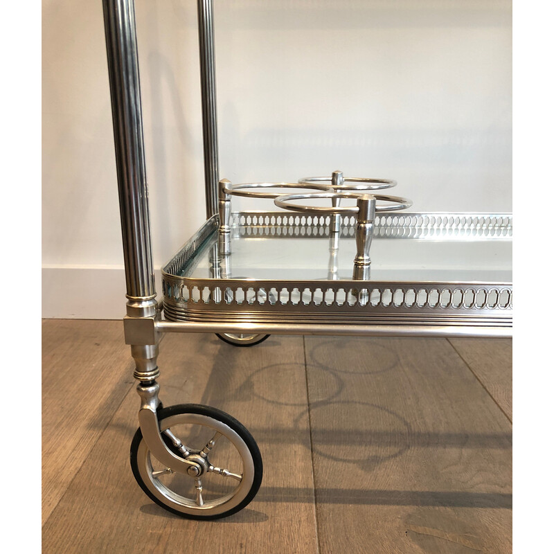 Vintage silver plated brass rolling table by Maison Jansen, 1940s