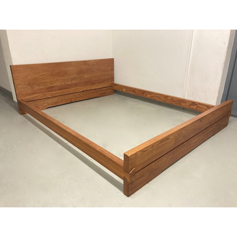 Vintage L02 bed frame in solid elm by Pierre Chapo, France 1960s