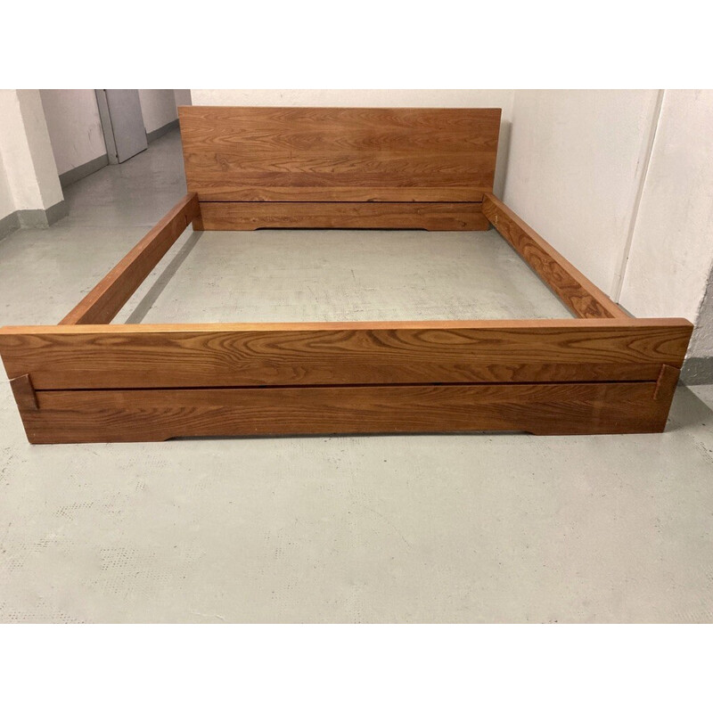 Vintage L02 bed frame in solid elm by Pierre Chapo, France 1960s