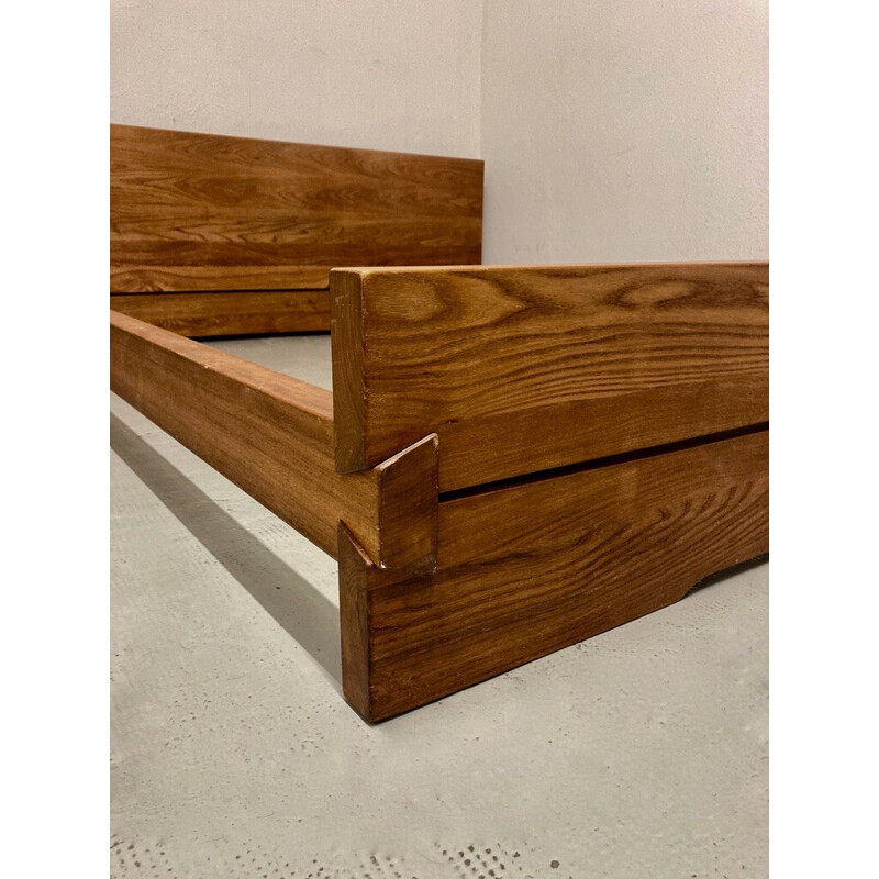 Vintage L02 bed frame in solid elm by Pierre Chapo, France 1960s