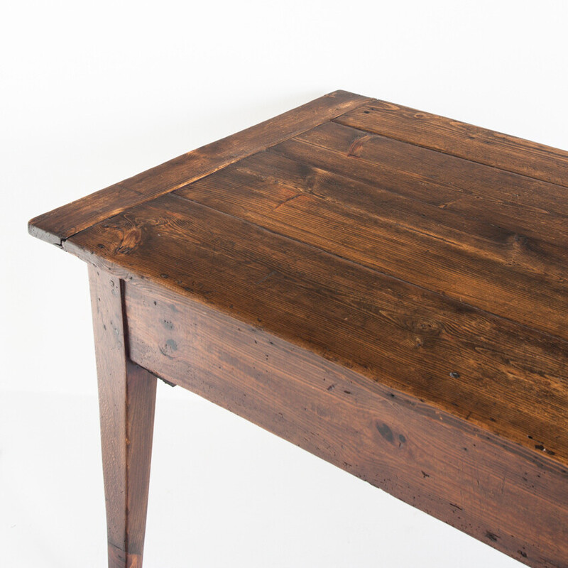 Vintage pine dining table with drawers, France 1920s