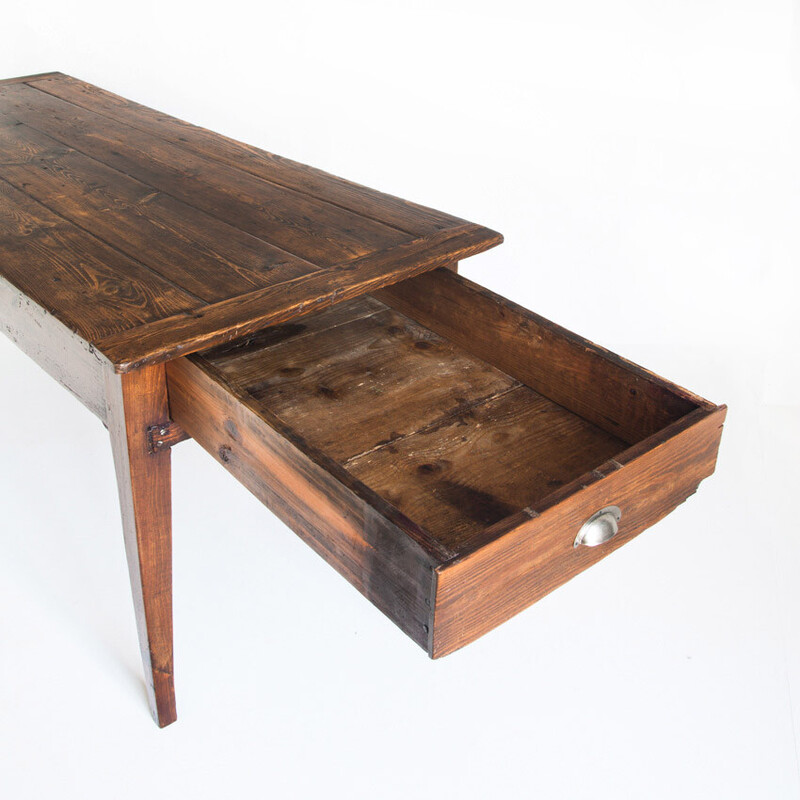 Vintage pine dining table with drawers, France 1920s