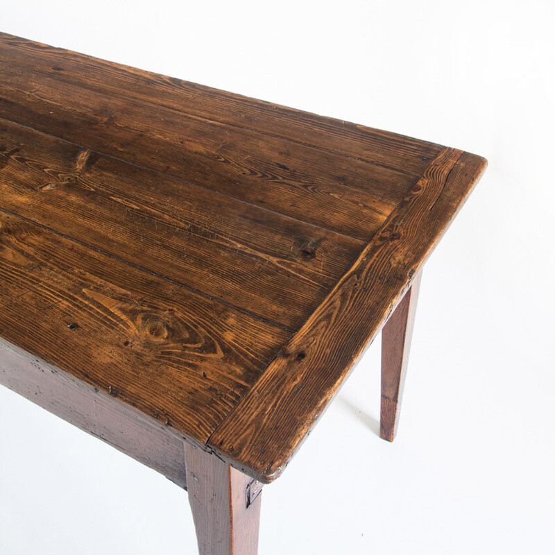 Vintage pine dining table with drawers, France 1920s