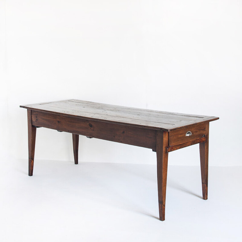 Vintage pine dining table with drawers, France 1920s