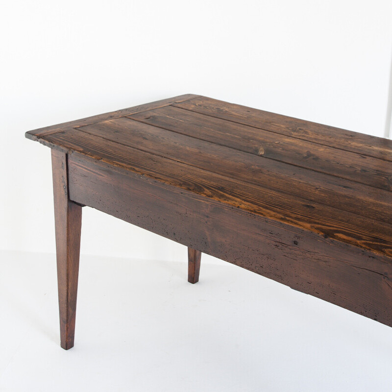 Vintage pine dining table with drawers, France 1920s