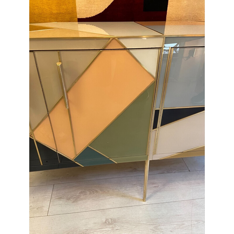 Vintage stained glass sideboard, Italy 1970s