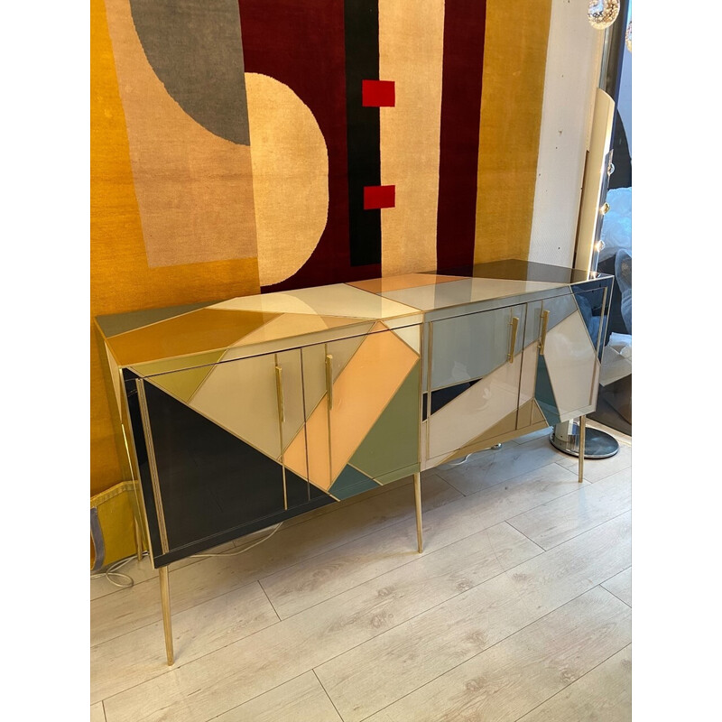 Vintage stained glass sideboard, Italy 1970s