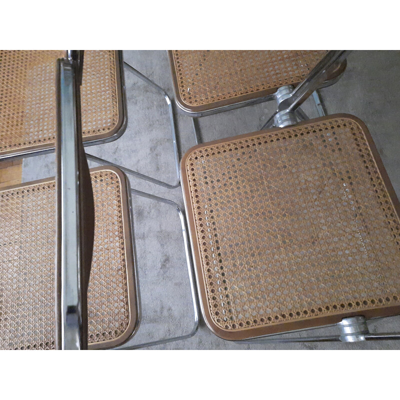 Set of 4 vintage cane folding chairs by Giancarlo Piretti for Anonima Castelli, 1967