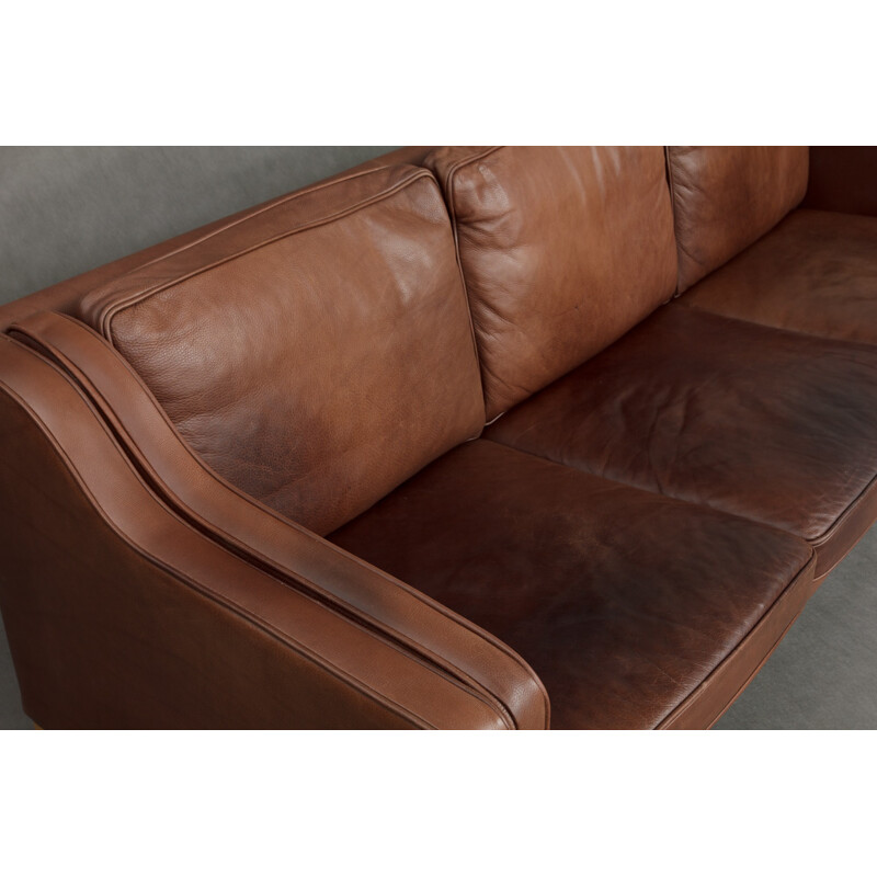 Danish 3-seater Staouby sofa in brown leather - 1970s