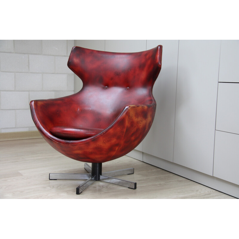 French "Jupiter" lounge chair in red leatherette, Pierre GUARICHE - 1960s