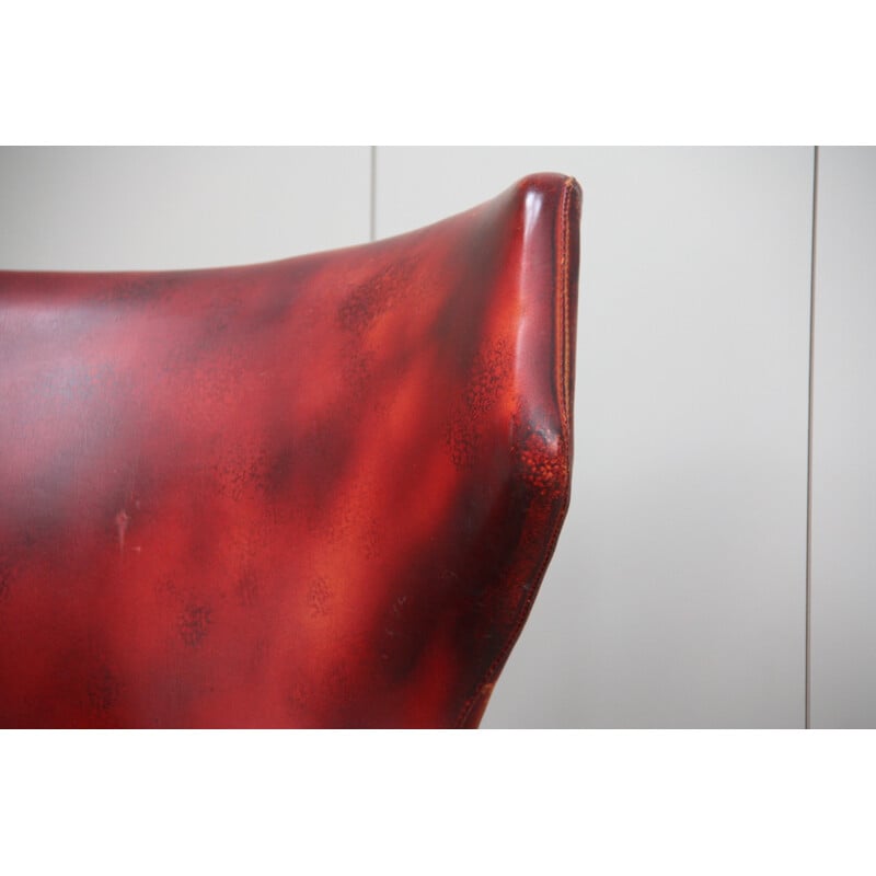 Fauteuil français "Jupiter" en simili cuir rouge et acier chromé, Pierre GUARICHE - 1960 