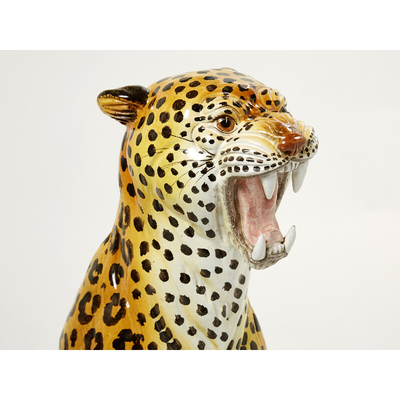 Par de esculturas de leopardos de cerâmica, 1960, femininas e masculinas, vintage