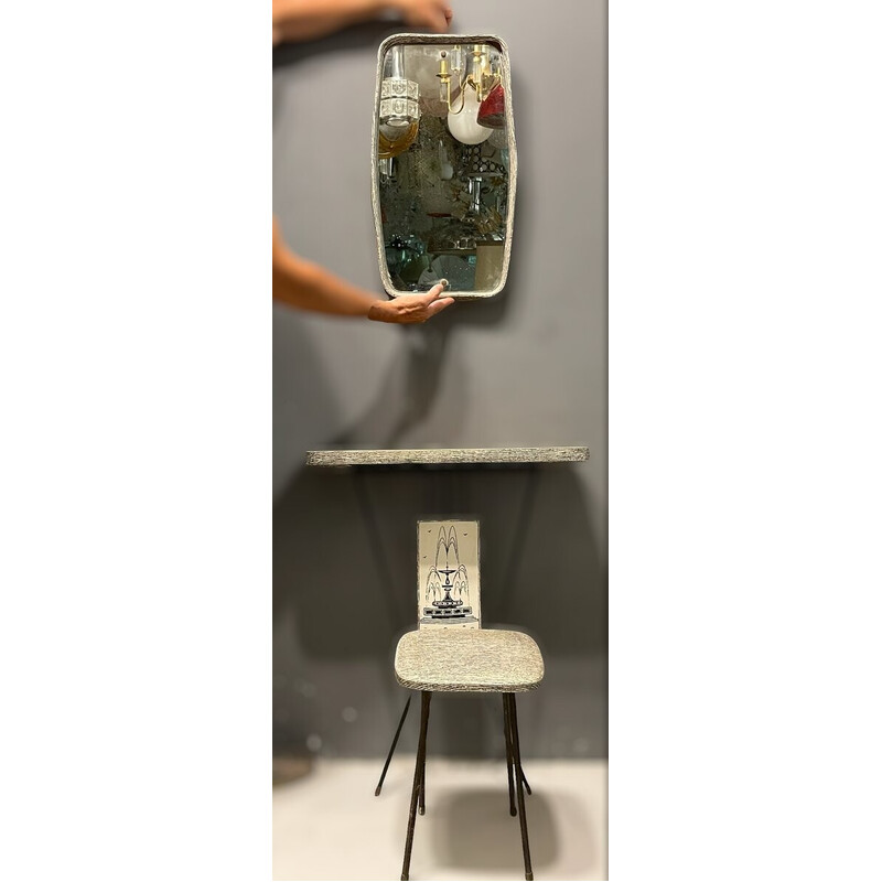 Mid-century Italian dressing table with stool, 1950s