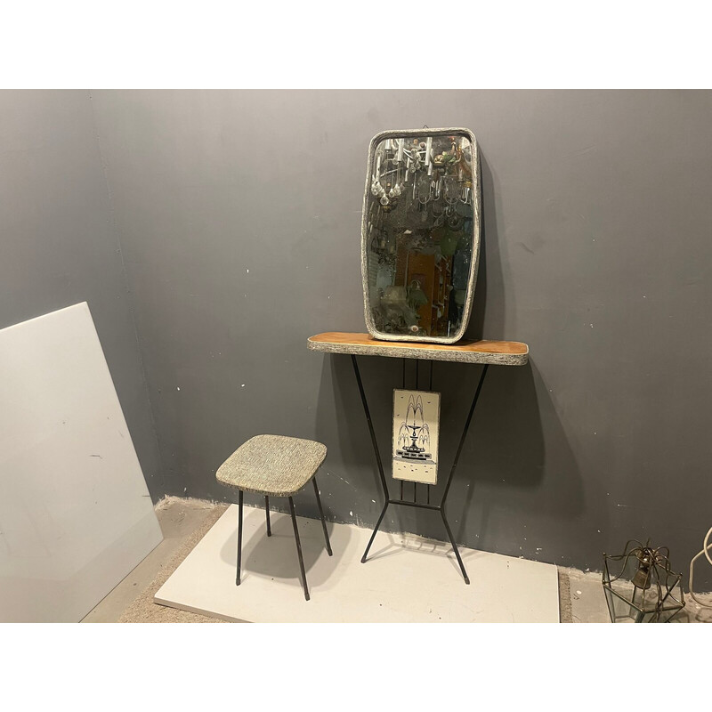 Mid-century Italian dressing table with stool, 1950s