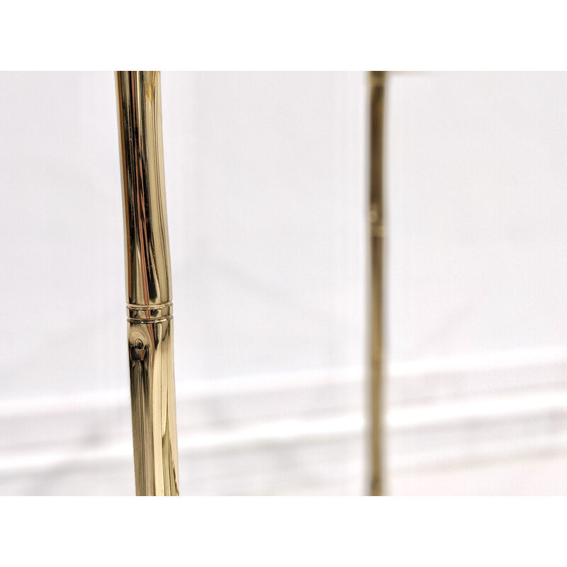 "Faux bamboo" vintage serving table in gold metal with stained glass trays