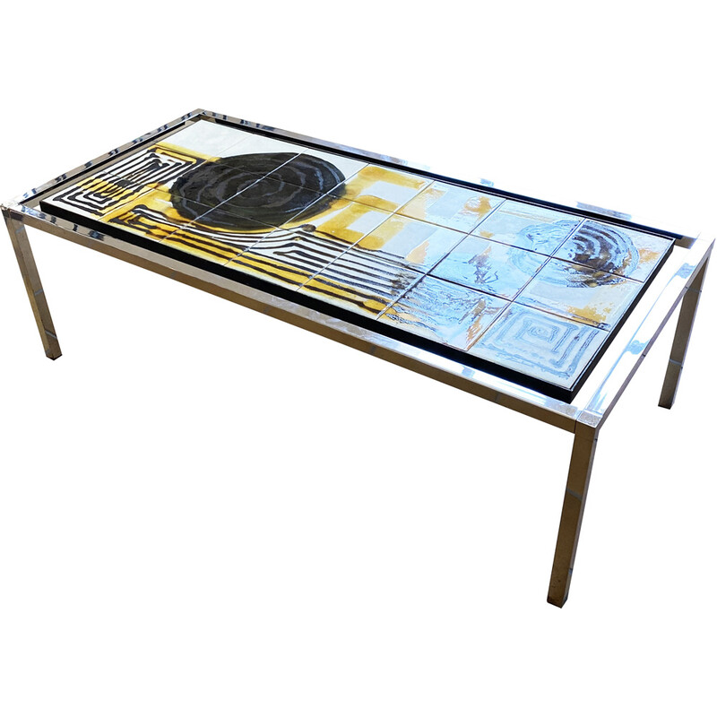 Vintage ceramic and chrome coffee table by Juliette Bélarti, Belgium 1970