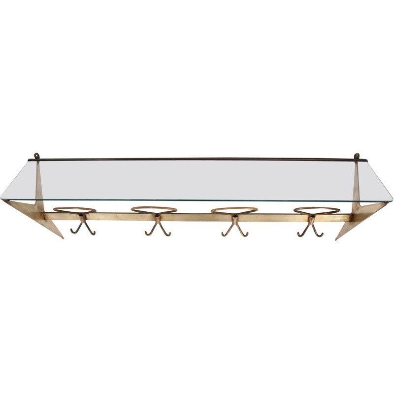 Italian vintage coat rack in glass and brass by Fontana Arte, 1950s