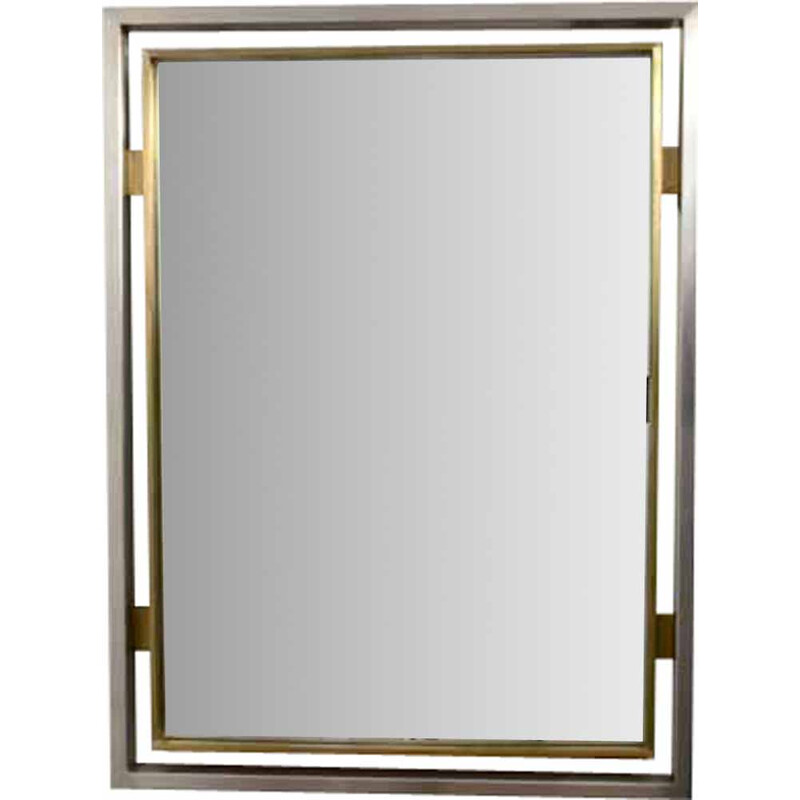 Vintage mirror in brushed metal and brass by Guy Lefevre for Jansen