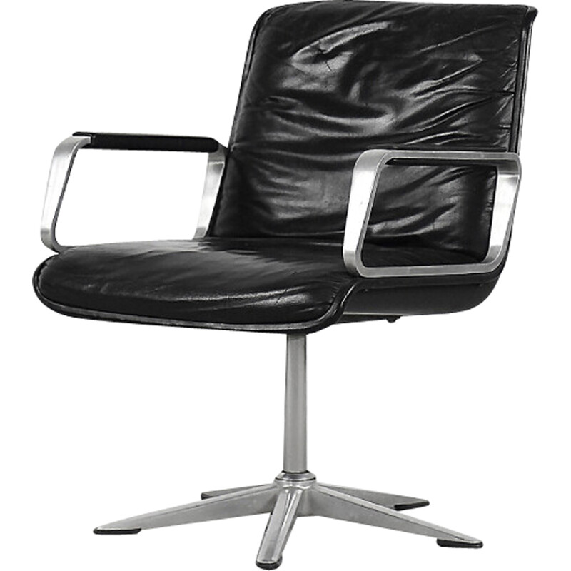 Vintage German black leather Delta 2000 office armchair by Wilkhahn, 1968