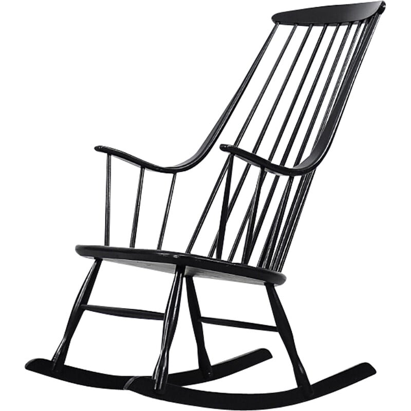 Chaise à bascule suédoise vintage Grandessa en bois noir par Lena Larsson pour Nesto, 1960